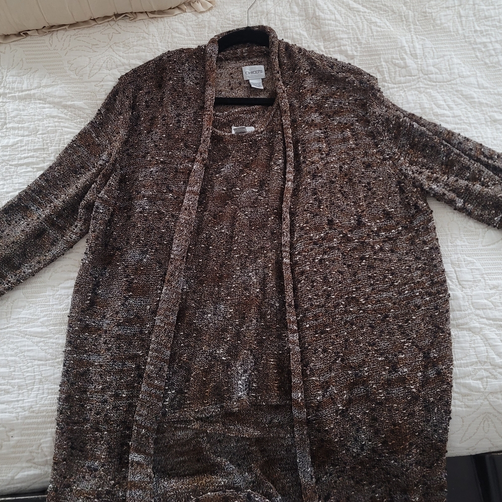 Chic Brown Knit Cardigan and Top Set